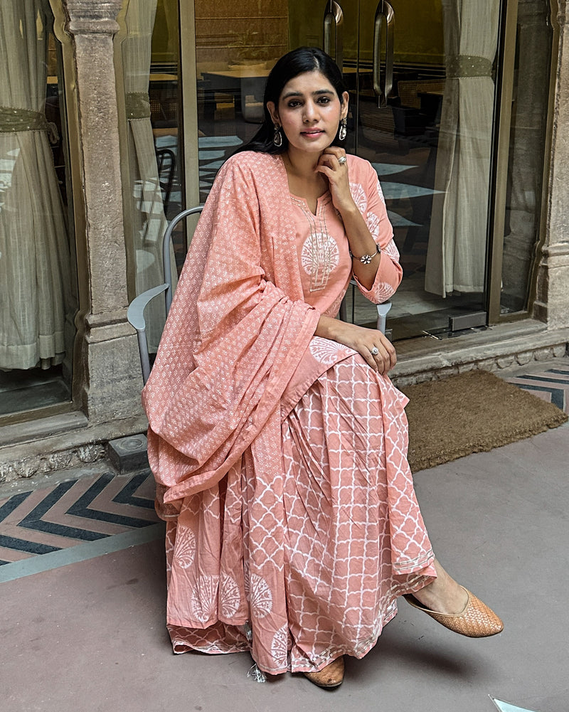PINK HANDBLOCK SHARARA SET