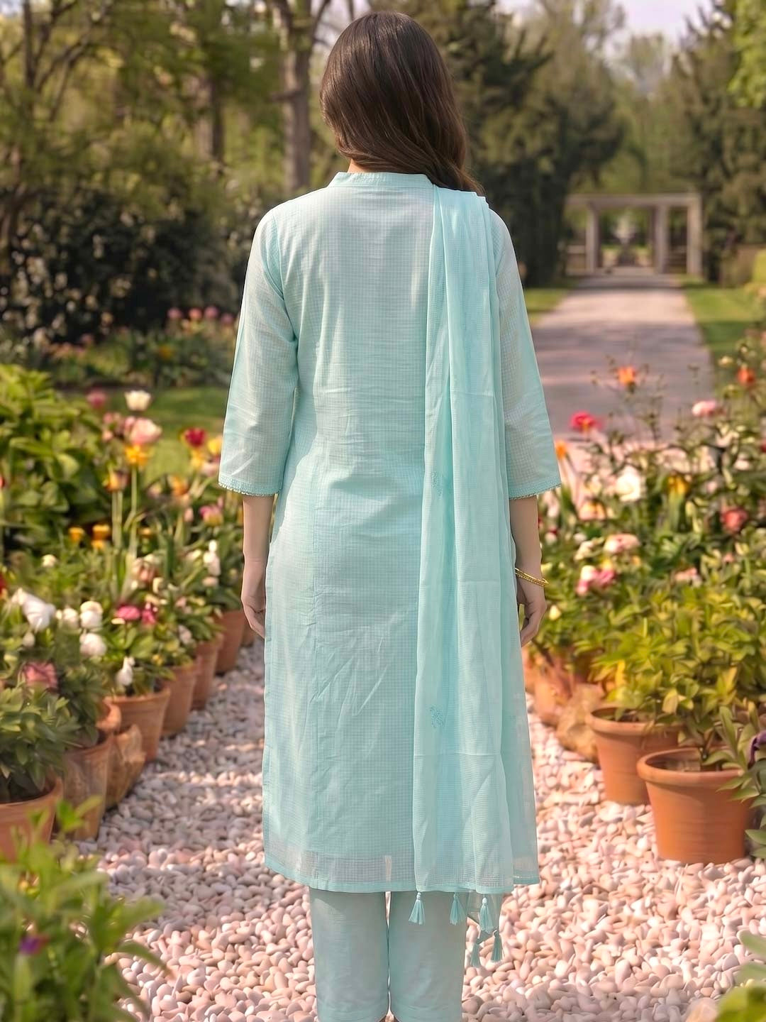 POWDER BLUE KOTA DORIA SUIT SET WITH KOTA DUPATTA