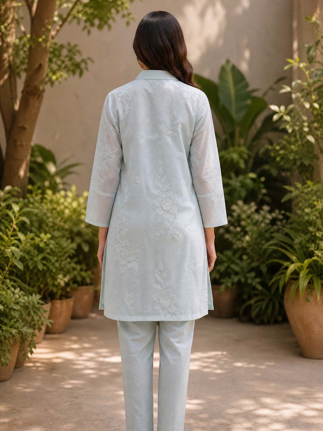 LIGHT BLUE COTTON MUL MUSLIN CO-ORD SET