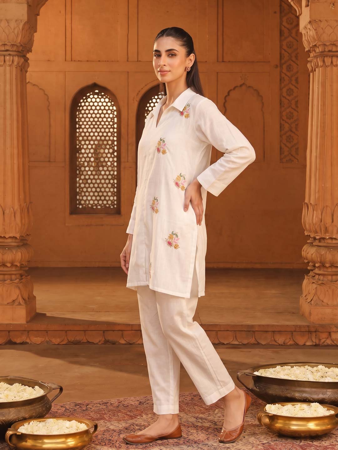 CREAM HANDWORK CO-ORD SET