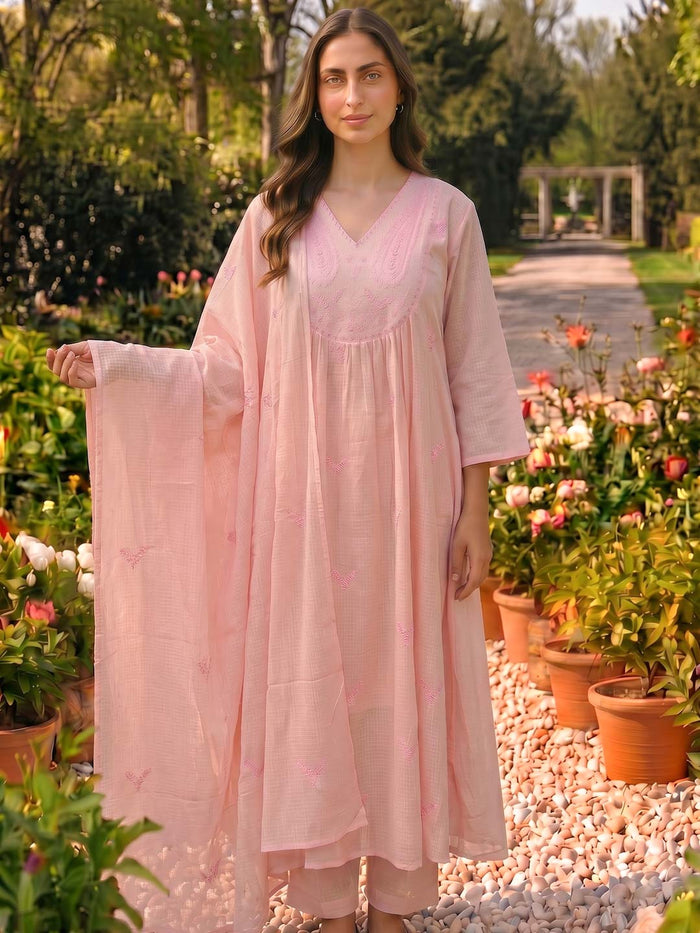 BABY PINK KOTA DORIA SUIT SET WITH KOTA DUPATTA