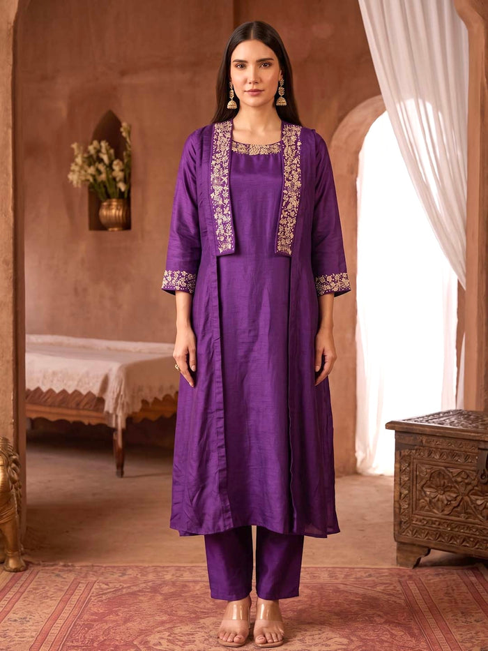 PURPLE CO-ORD SET WITH SHRUG
