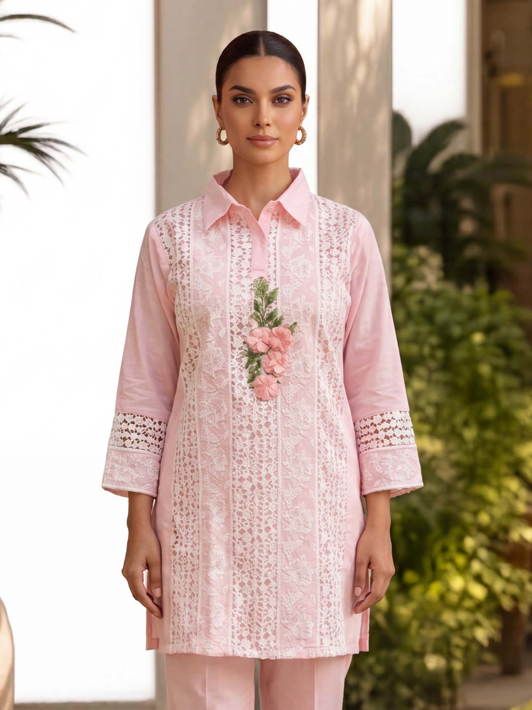 BABY PINK COTTON SCHIFFLI EMBROIDERED CO-ORD SET