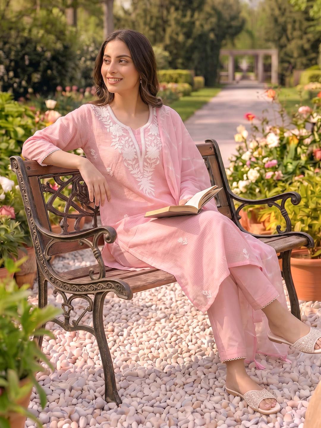 ORCHID PINK KOTA DORIA SUIT SET WITH EMBROIDERY