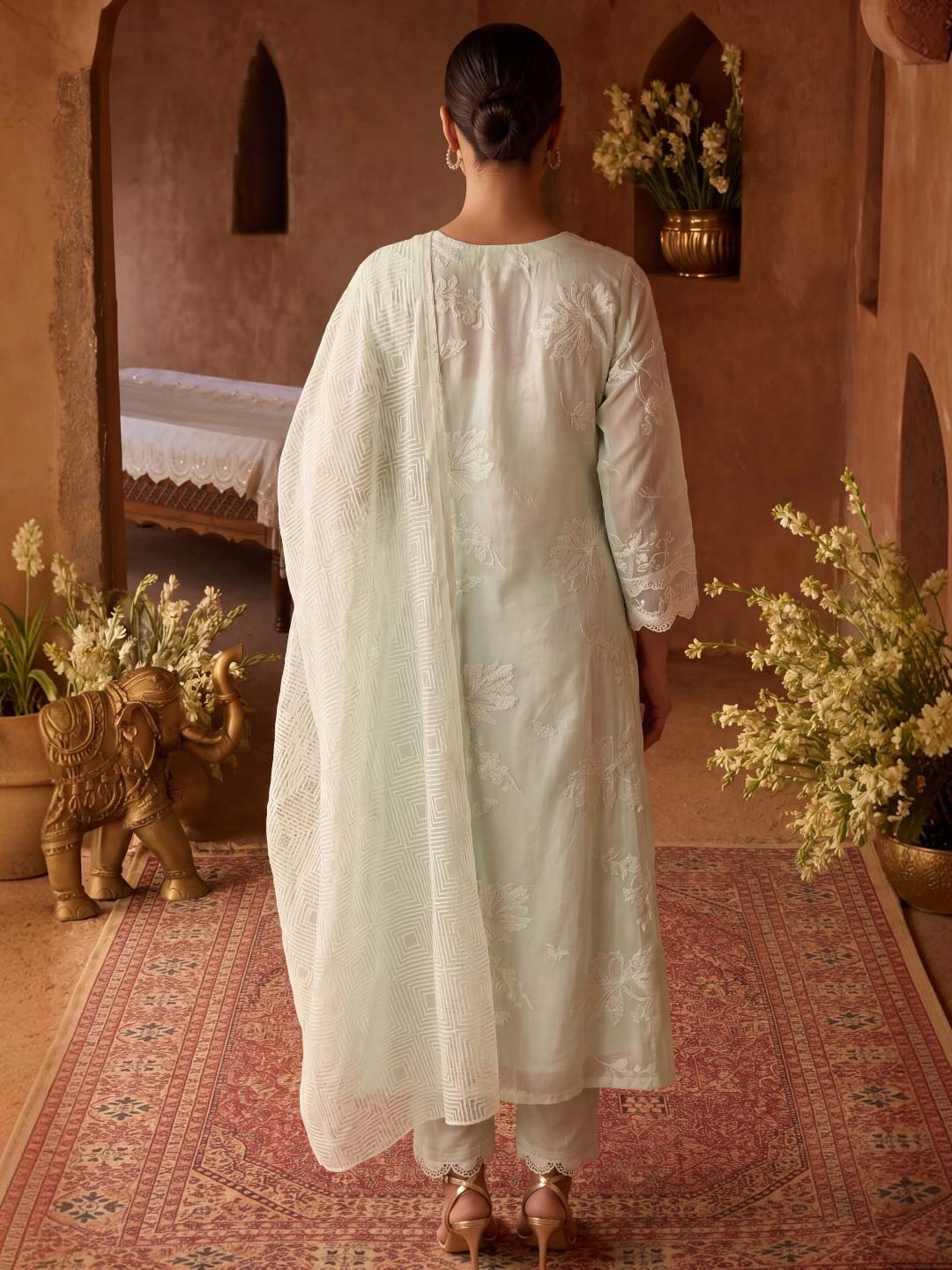 MINT GREEN COTTON EMBROIDERED SUIT SET