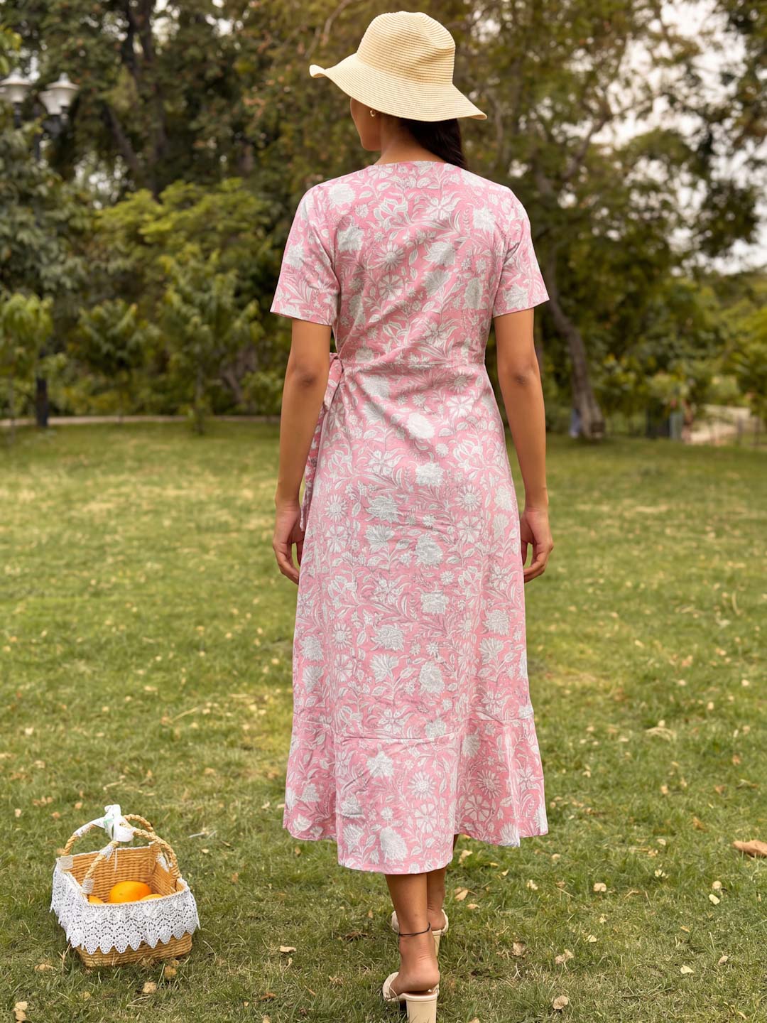 WHITE & PINK WRAP-AROUND DRESS