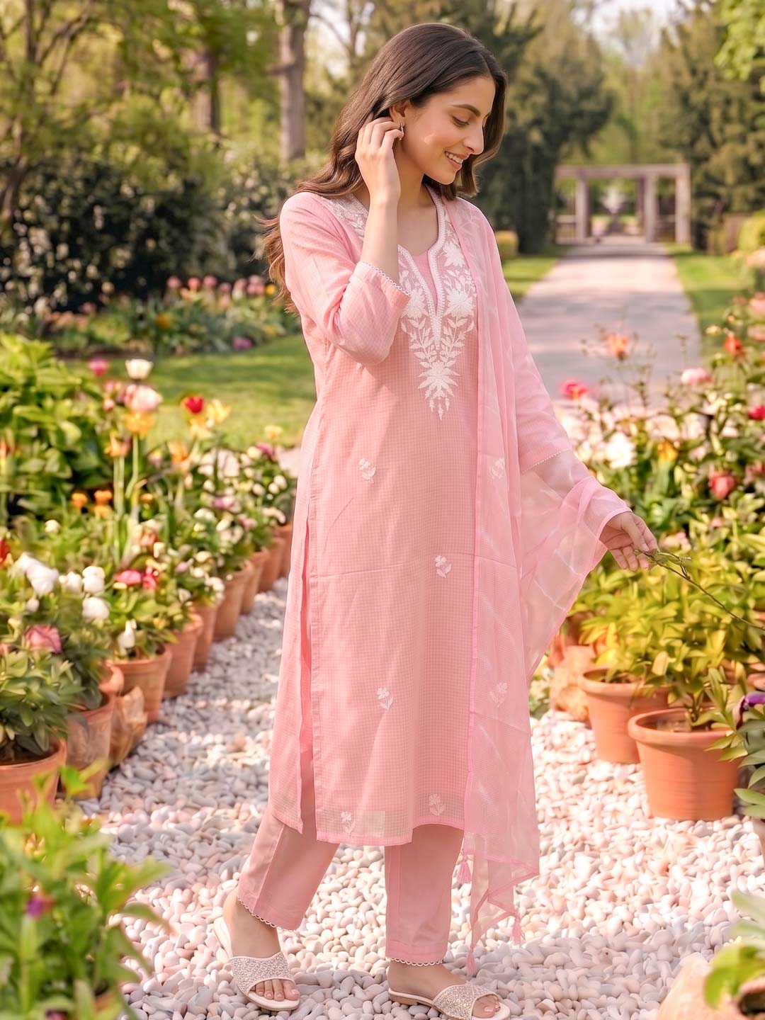 ORCHID PINK KOTA DORIA SUIT SET WITH EMBROIDERY