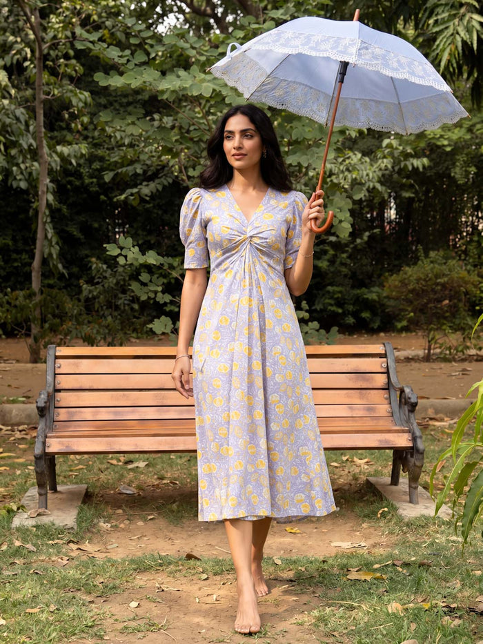 YELLOW & PURPLE HANDBLOCK DRESS