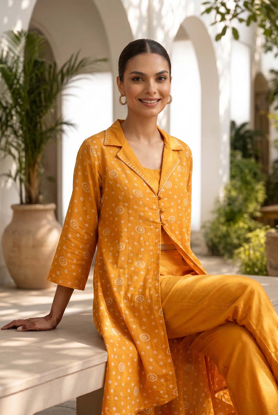 YELLOW SHANTUNG SILK CO-ORD SET WITH INNER