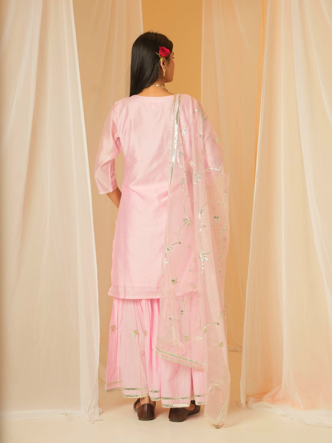 LIGHT PINK CHANDERI SHARARA SET WITH ORGANZA DUPATTA
