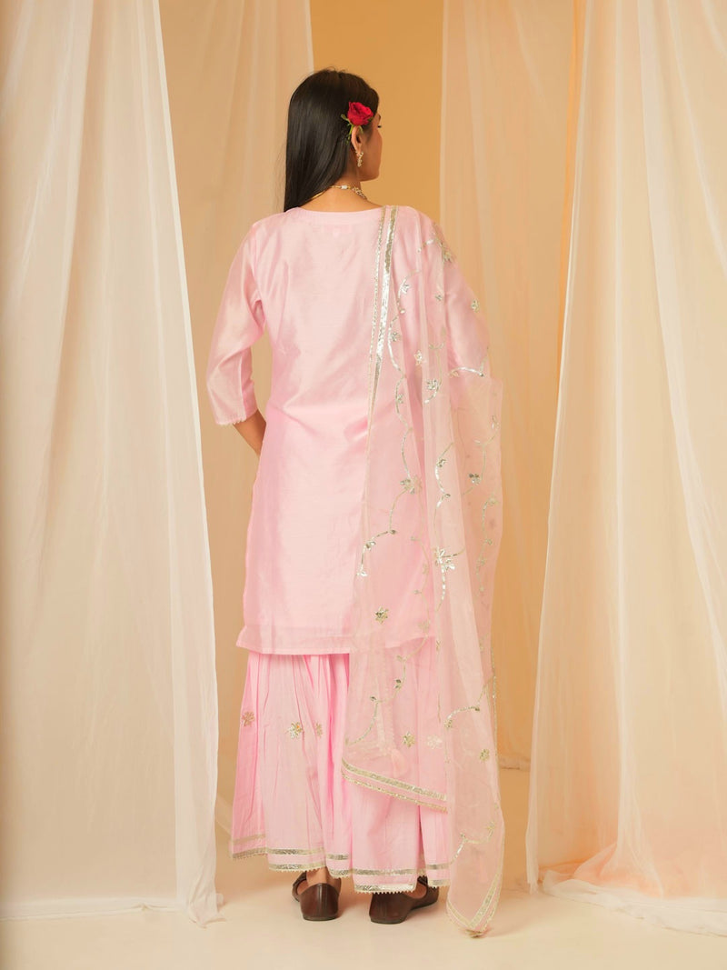 LIGHT PINK CHANDERI SHARARA SET WITH ORGANZA DUPATTA