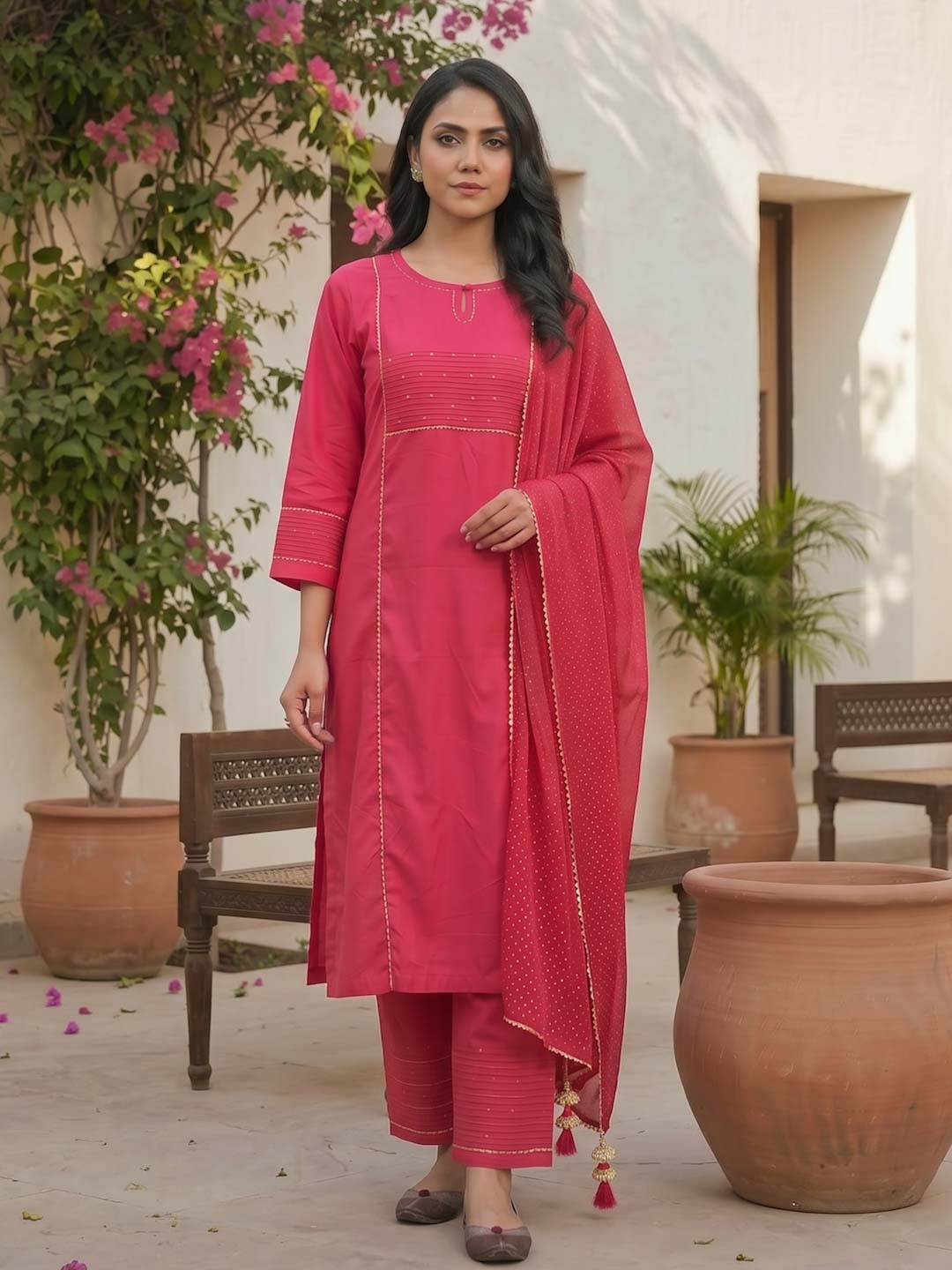 BASIC RED COTTON SUIT SET