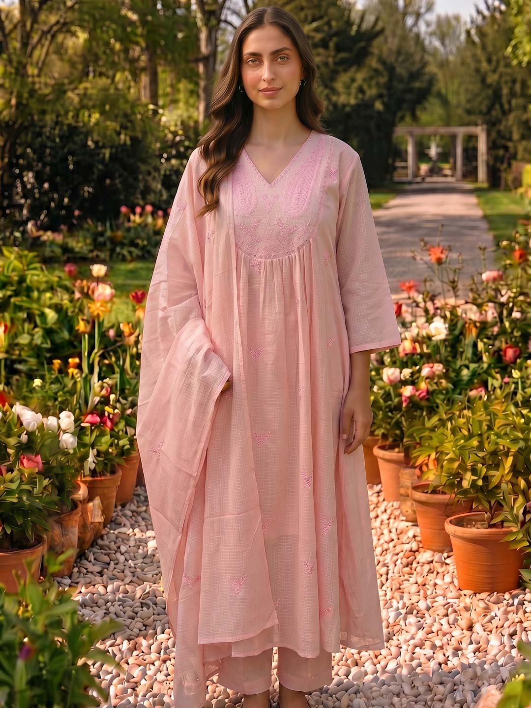 BABY PINK KOTA DORIA SUIT SET WITH KOTA DUPATTA
