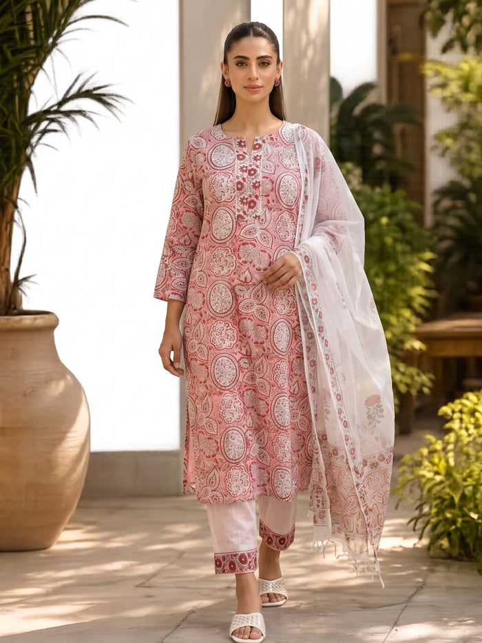 PINK KOTA DORIA HANDBLOCK SUIT SET WITH GOTTA WORK