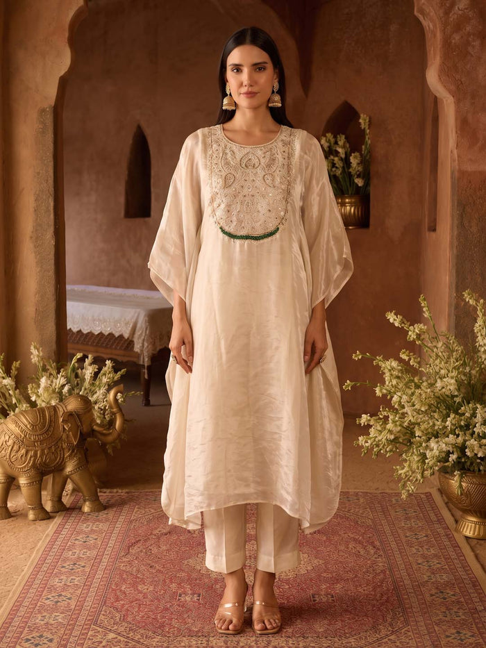 IVORY TISSUE CO-ORD SET WITH HANDWORK