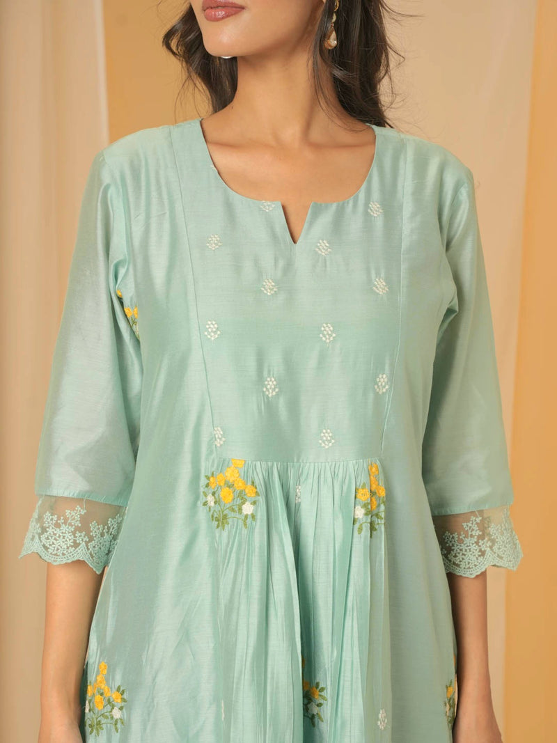LIGHT BLUE CHANDERI SUIT SET WITH EMBROIDERY