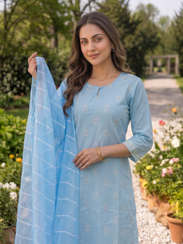 LIGHT BLUE KOTA DORIA SUIT SET WITH KOTA DUPATTA