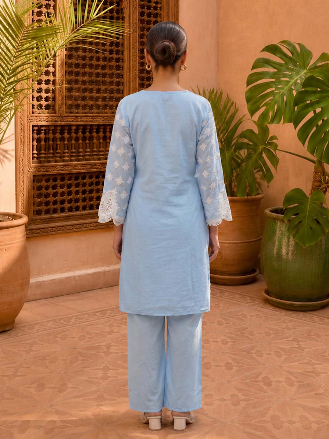 BLUE COTTON EMBROIDERED COTTON CO-ORD SET
