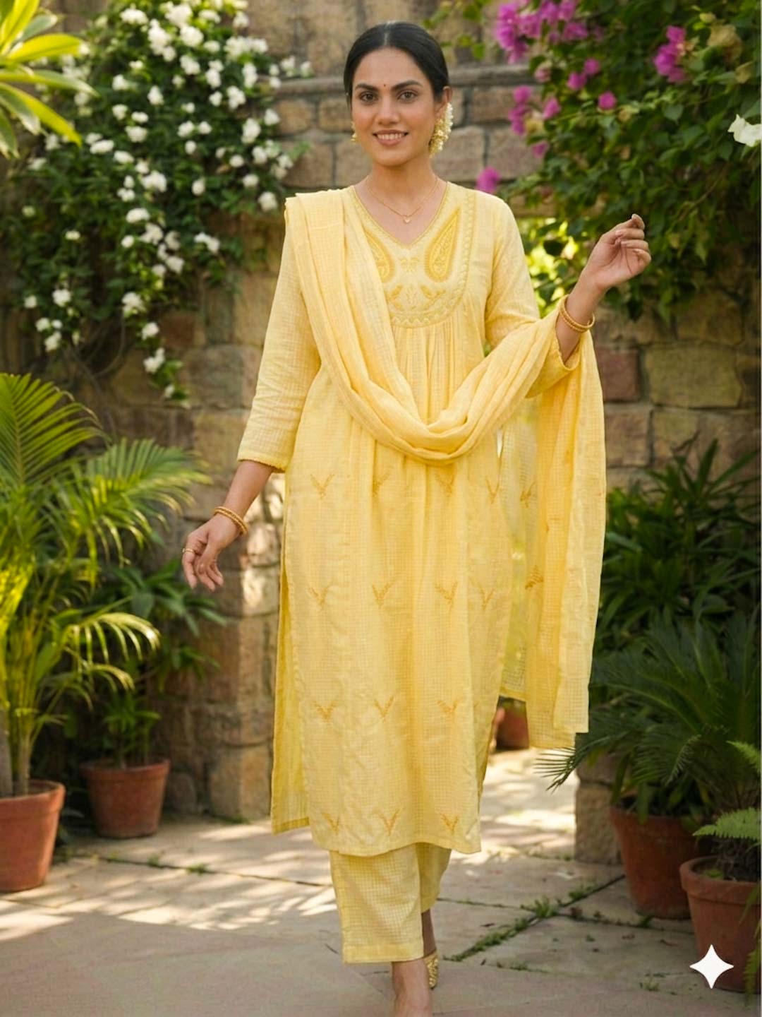 BRIGHT YELLOW KOTA DORIA SUIT SET WITH KOTA DUPATTA