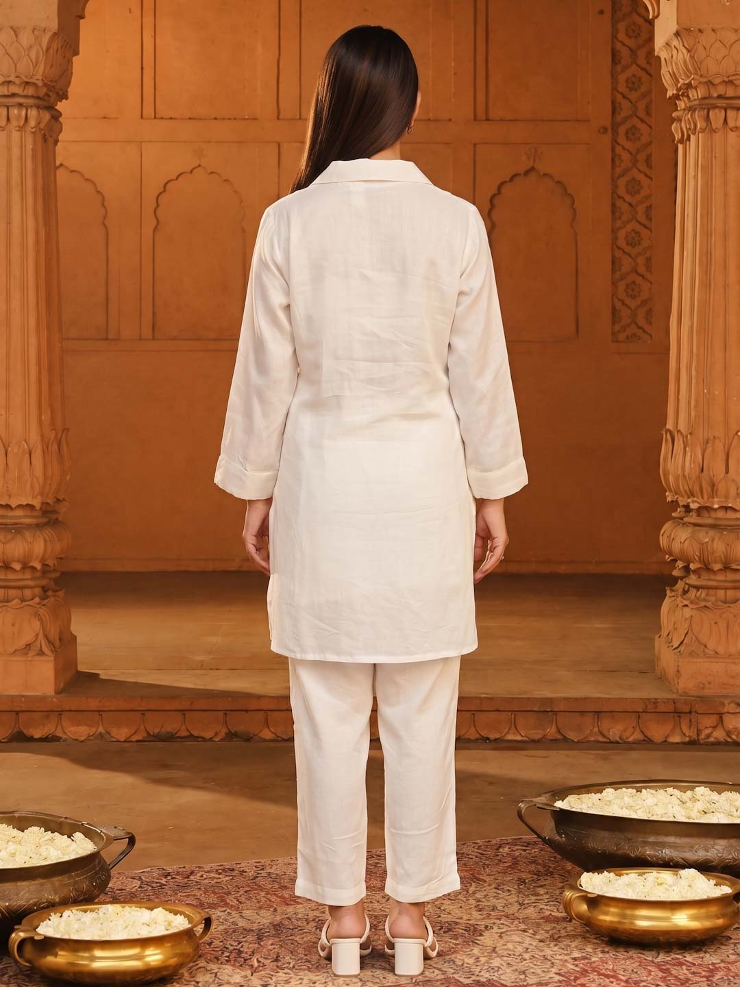 CREAM HANDWORK CO-ORD SET