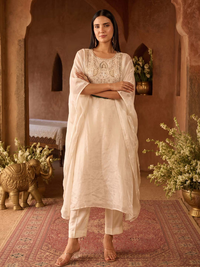 IVORY TISSUE CO-ORD SET WITH HANDWORK