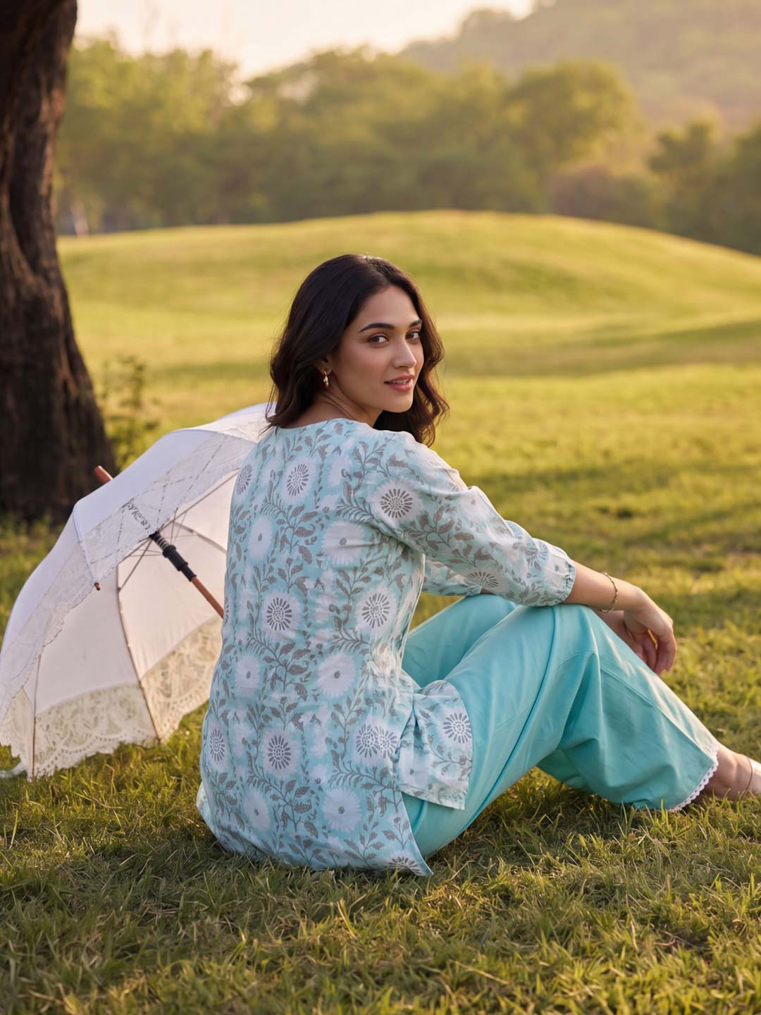 JADE GREEN COTTON HANDBLOCK CO-ORD SET