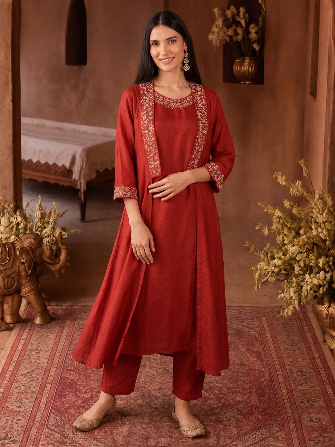 ORANGE CO-ORD SET WITH SHRUG