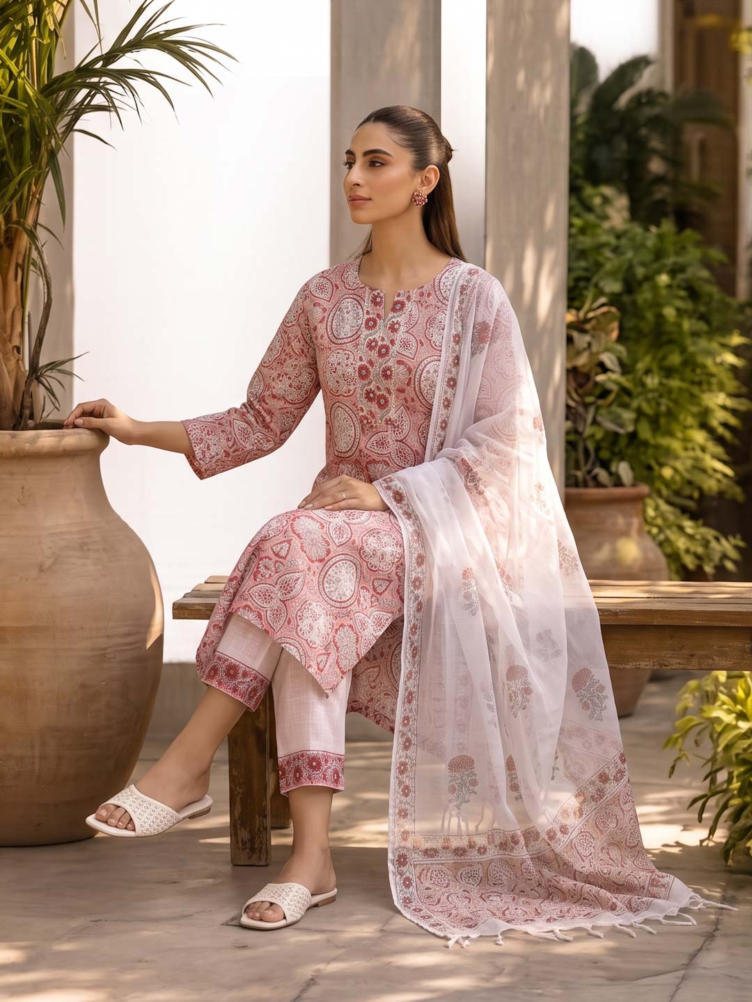 PINK KOTA DORIA HANDBLOCK SUIT SET WITH GOTTA WORK