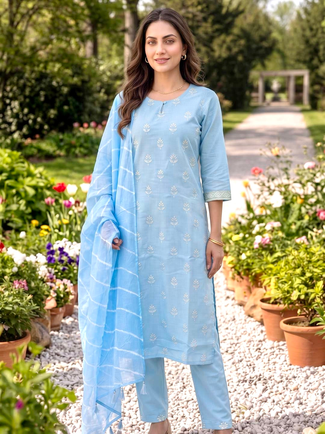 LIGHT BLUE KOTA DORIA SUIT SET WITH KOTA DUPATTA