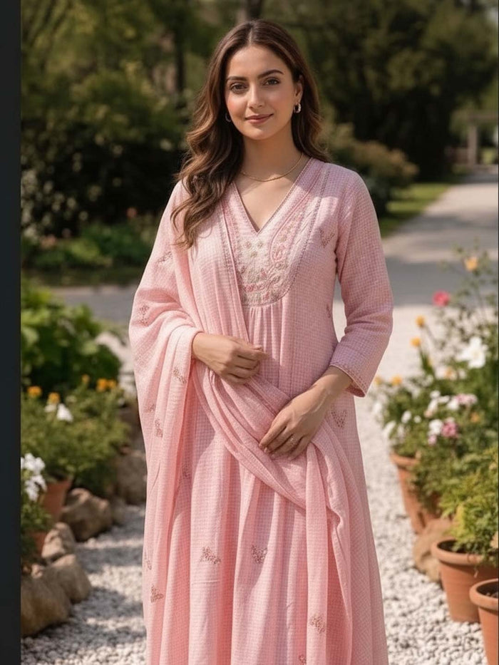 BABY PINK KOTA DORIA SUIT SET WITH KOTA DUPATTA
