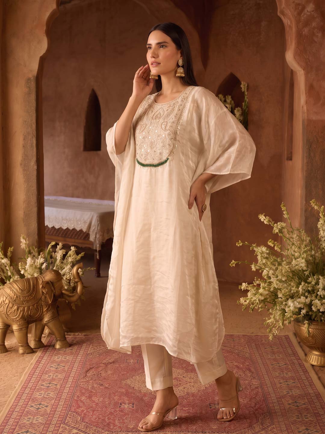 IVORY TISSUE CO-ORD SET WITH HANDWORK