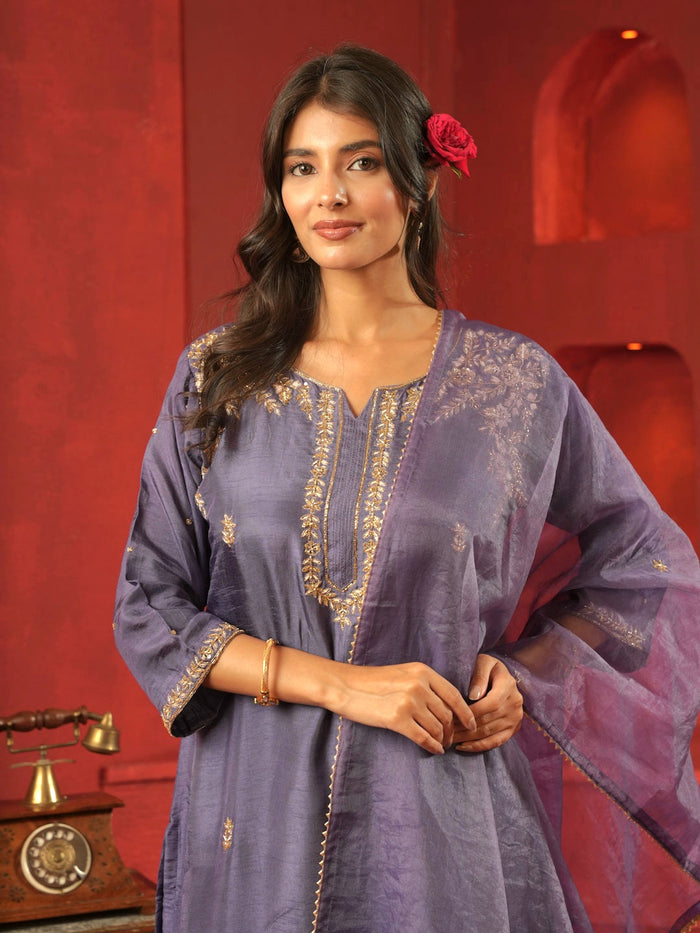 MIDNIGHT ORCHID SUIT SET WITH HANDWORK