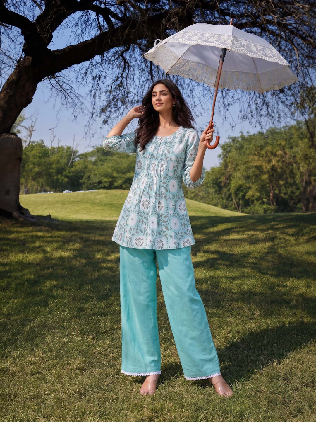 JADE GREEN COTTON HANDBLOCK CO-ORD SET