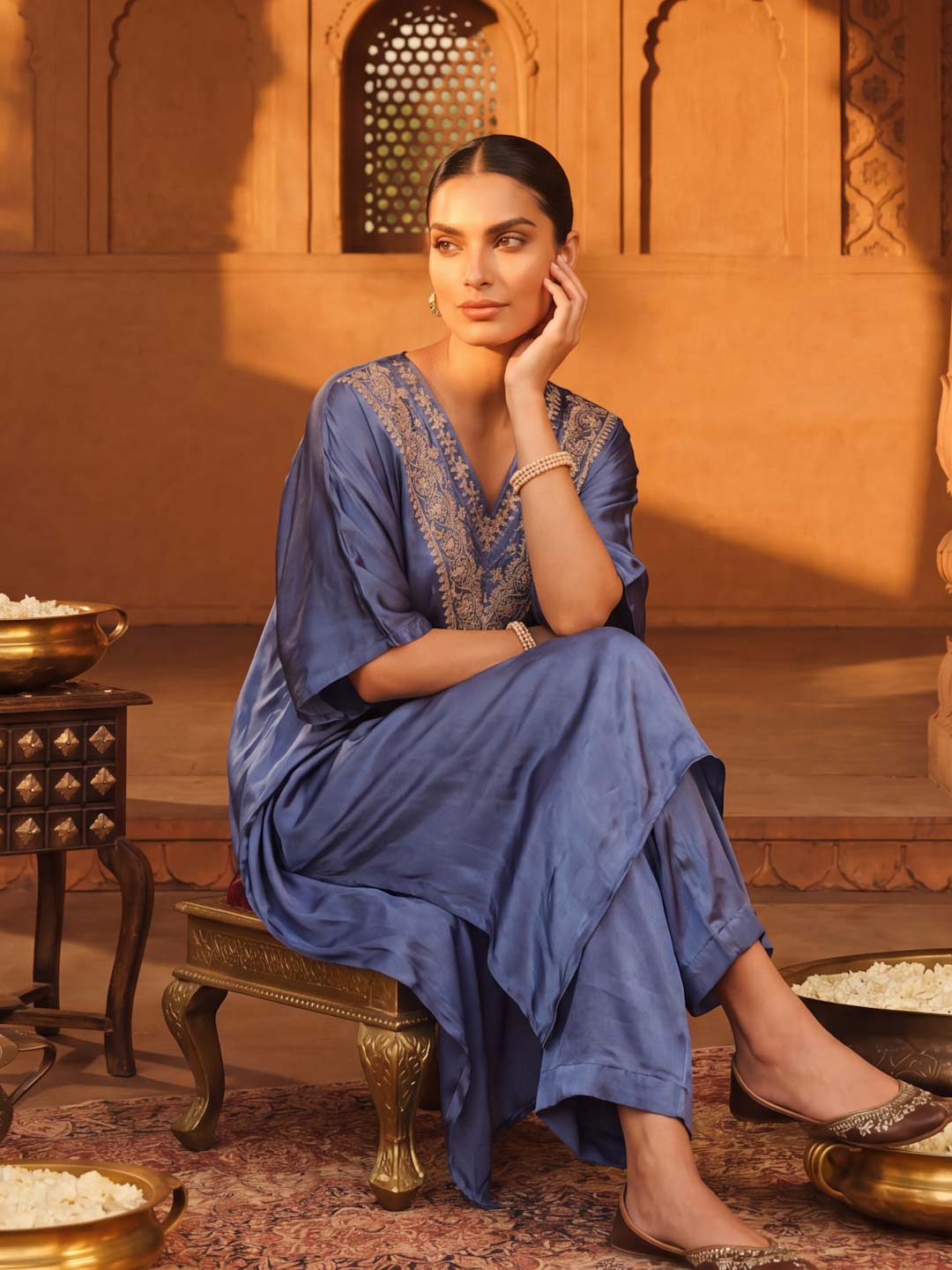 VICTORIAN BLUE SILK CO-ORD SET