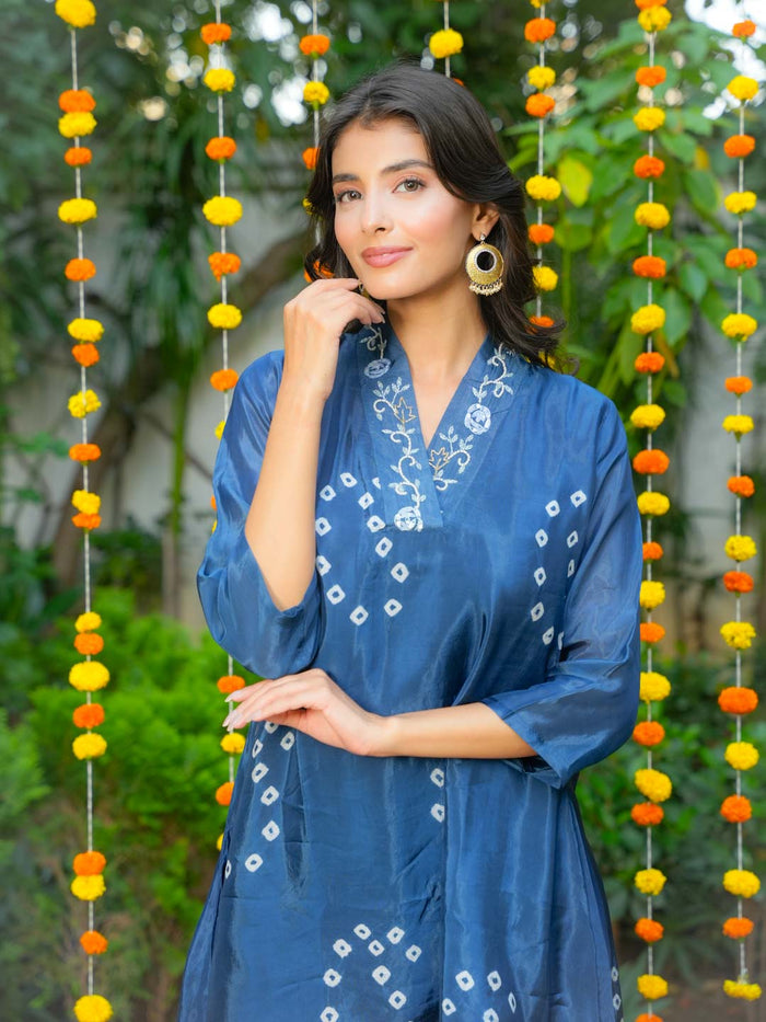 ROYAL BLUE HANDWORK AND BANDHEJ WORK CO-ORD SET
