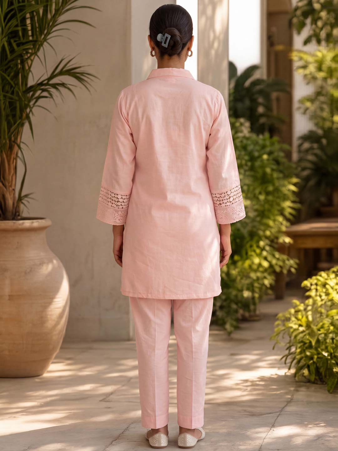 BABY PINK COTTON SCHIFFLI EMBROIDERED CO-ORD SET