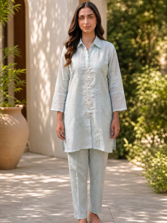 LIGHT BLUE COTTON MUL MUSLIN CO-ORD SET