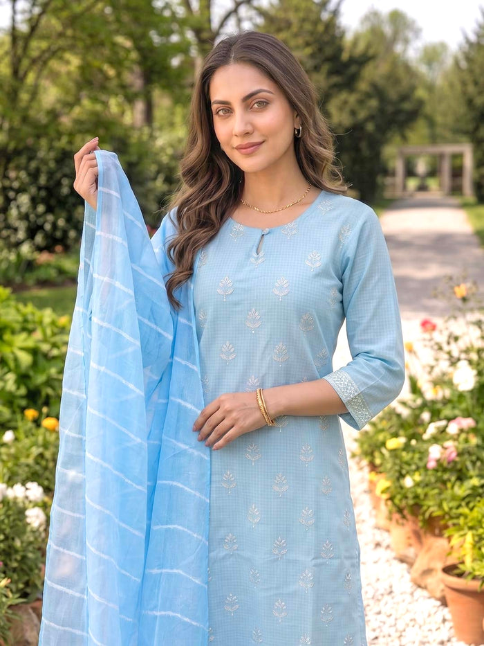 LIGHT BLUE KOTA DORIA SUIT SET WITH KOTA DUPATTA