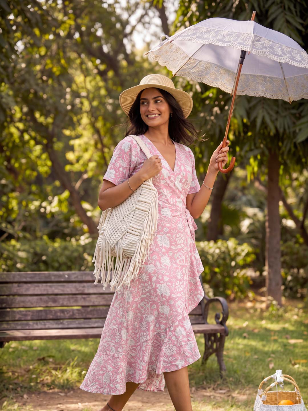 WHITE & PINK WRAP-AROUND DRESS