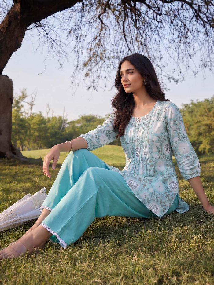 JADE GREEN COTTON HANDBLOCK CO-ORD SET