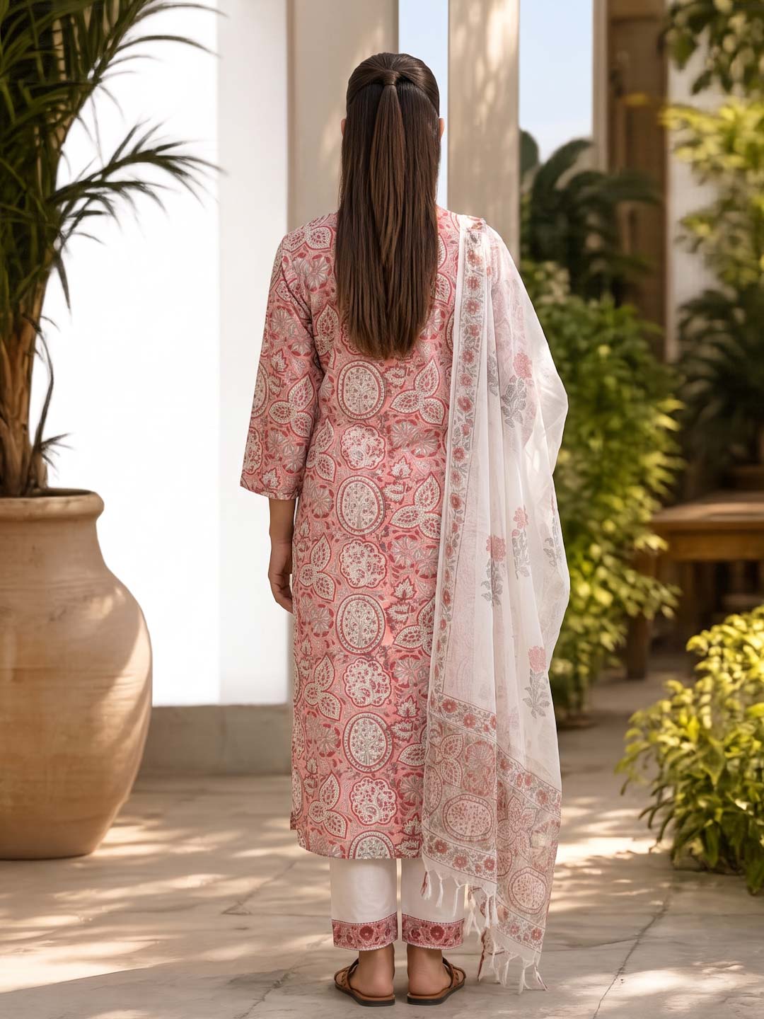 PINK KOTA DORIA HANDBLOCK SUIT SET WITH GOTTA WORK