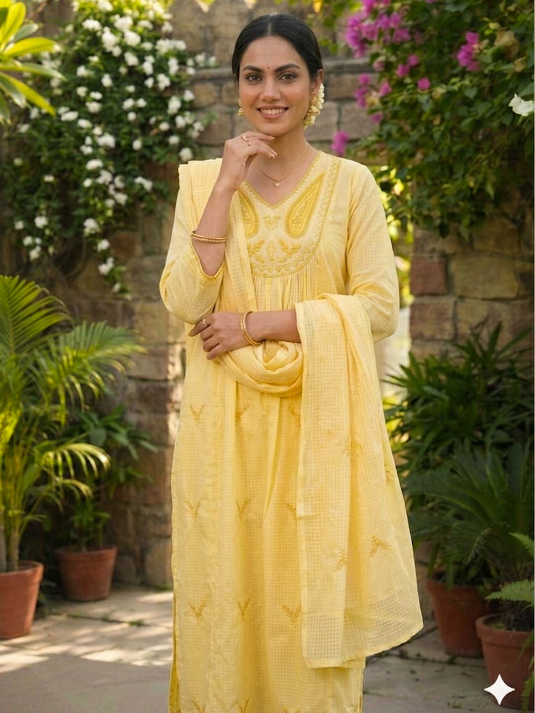 BRIGHT YELLOW KOTA DORIA SUIT SET WITH KOTA DUPATTA