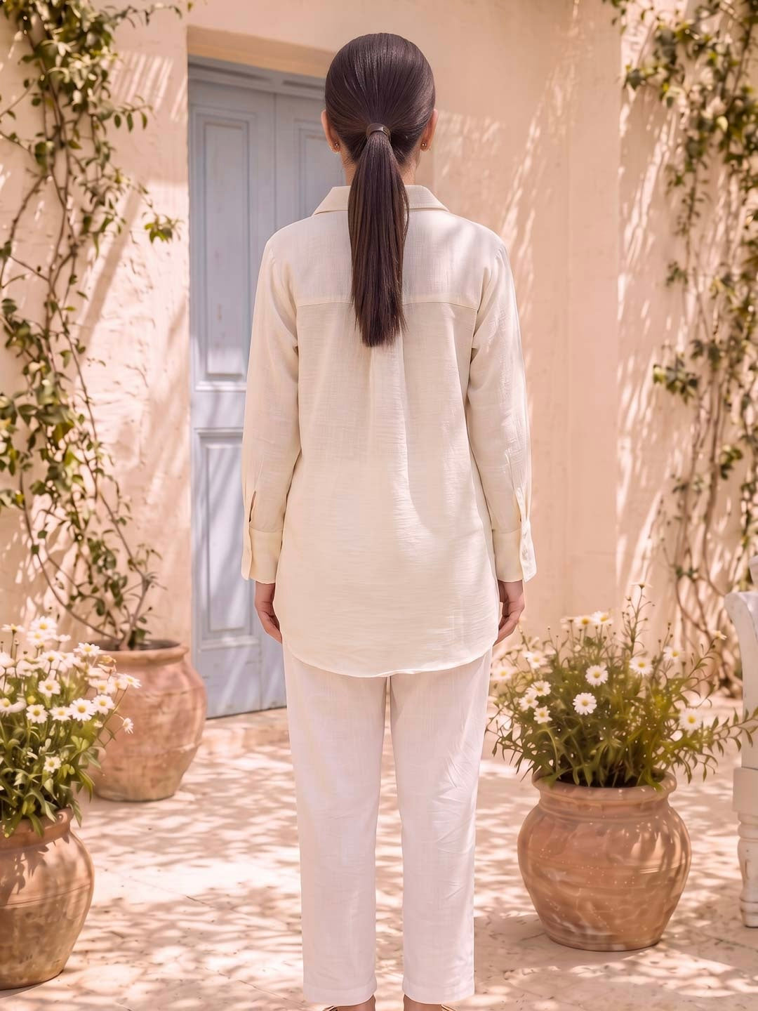CREAM COTTON HANDWORK & EMBROIDERED TOP