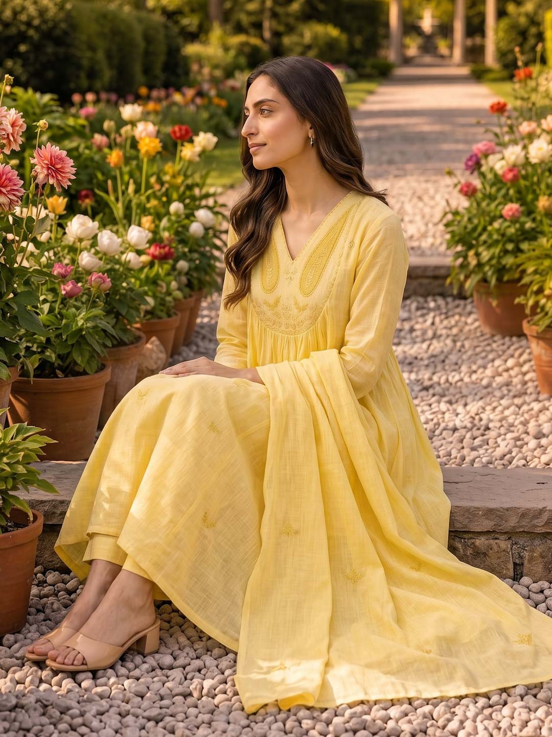 BRIGHT YELLOW KOTA DORIA SUIT SET WITH KOTA DUPATTA