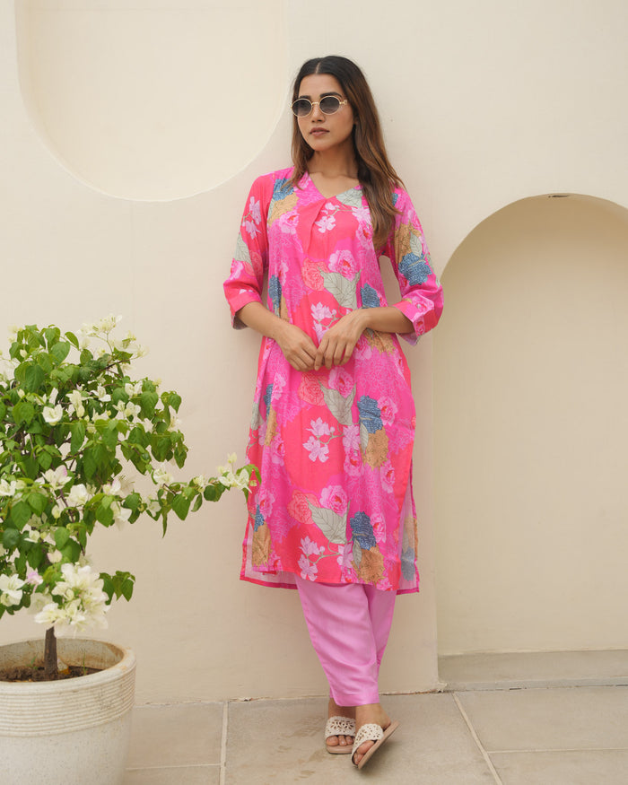 PINK FLORAL DIGITAL PRINT CO-ORD SET