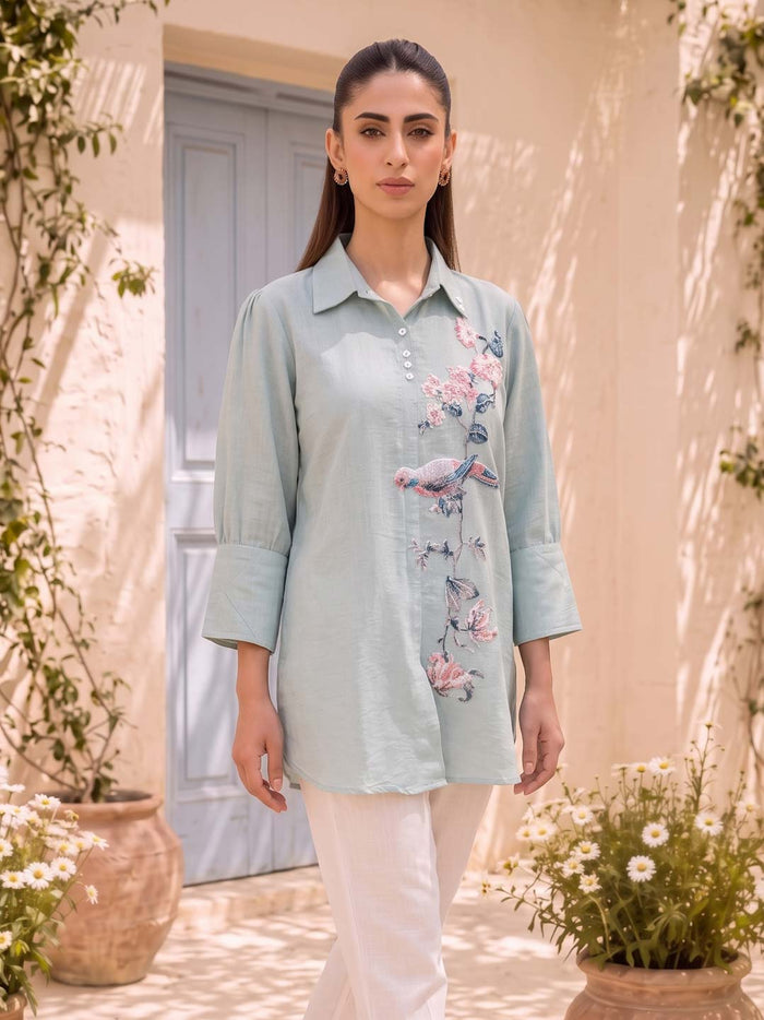 DUSK BLUE COTTON HANDWORK & EMBROIDERED TOP