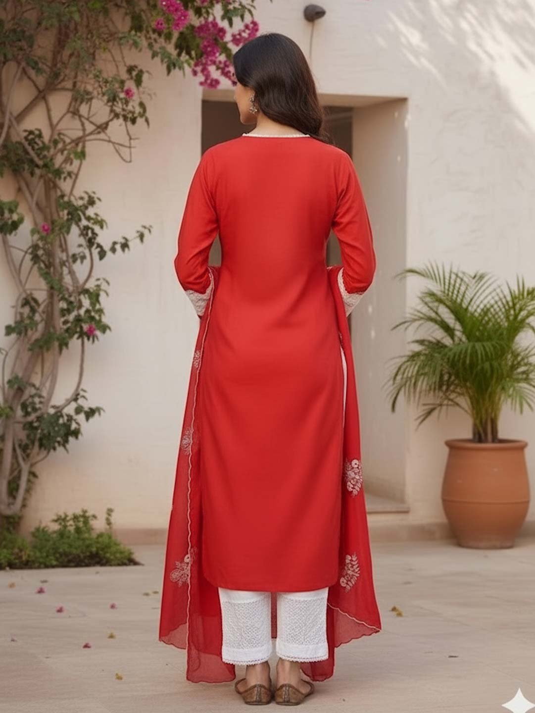 RED & WHITE SUIT SET WITH LACE WORK