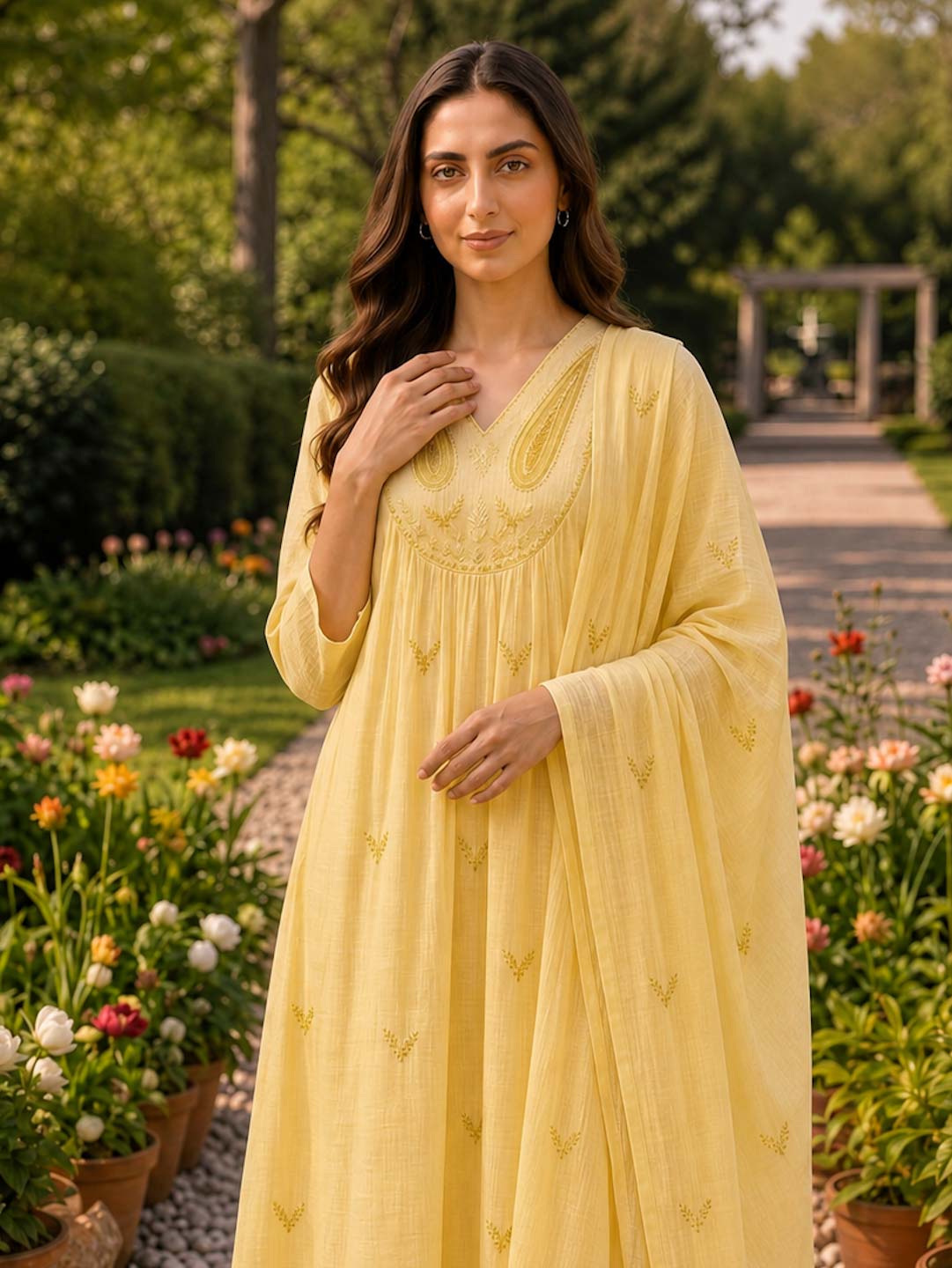BRIGHT YELLOW KOTA DORIA SUIT SET WITH KOTA DUPATTA