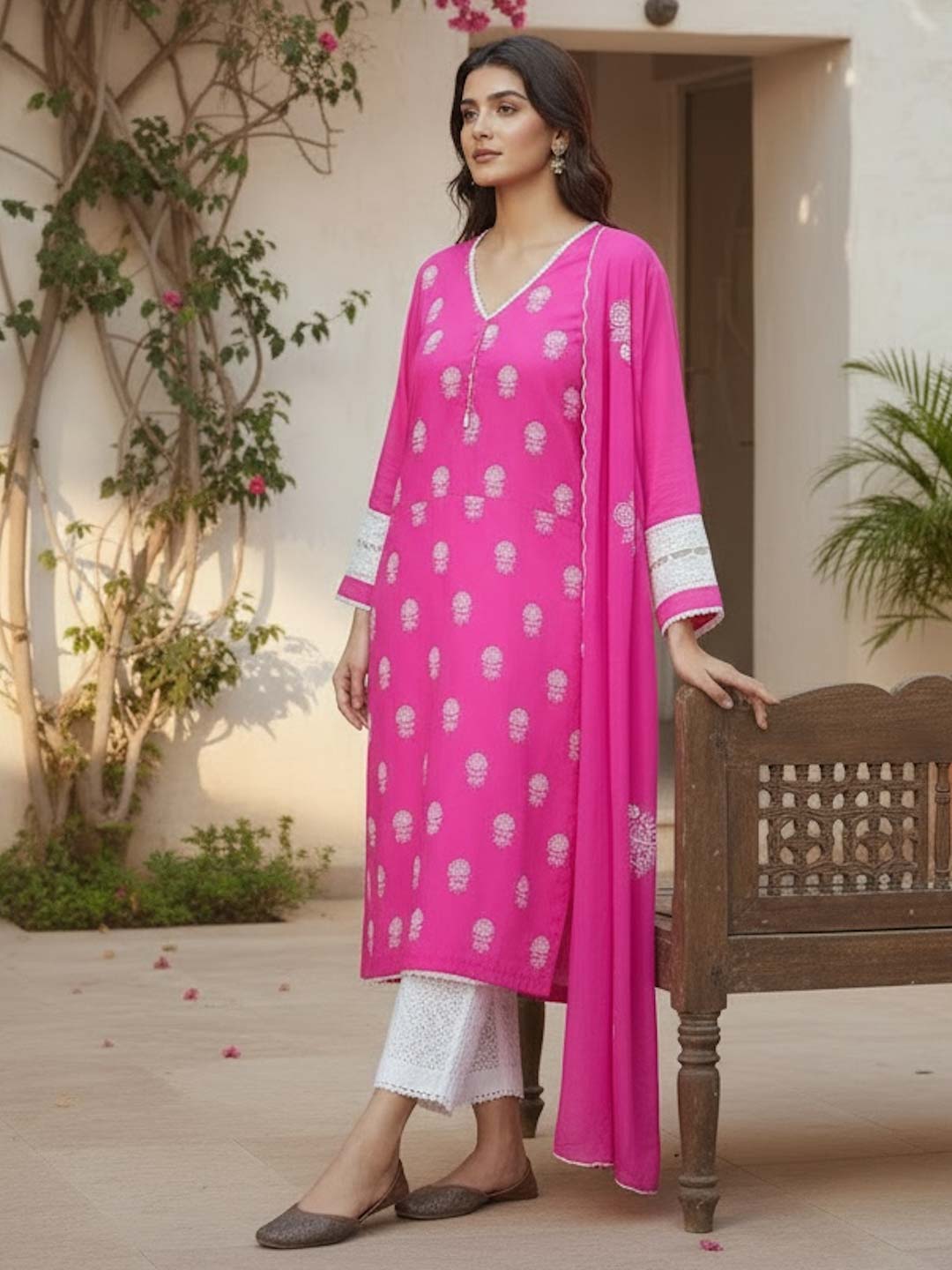 RANI & WHITE SUIT SET WITH EMBROIDERY