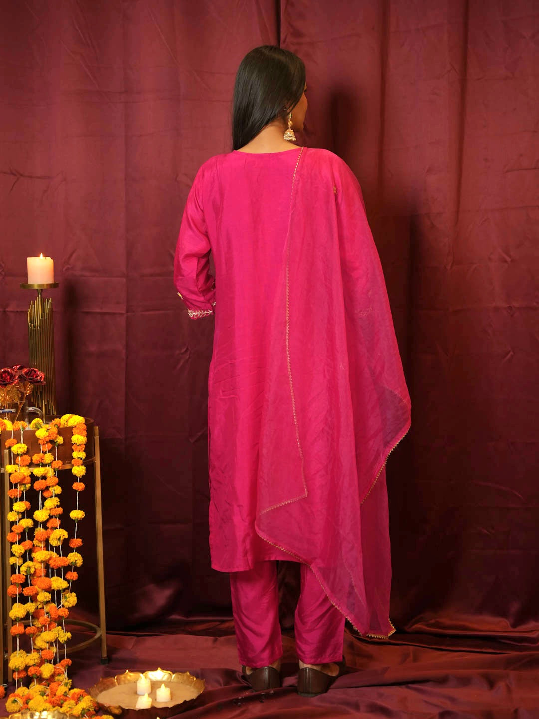 MAGENTA HANDWORK SUIT SET WITH ORGANZA DUPATTA